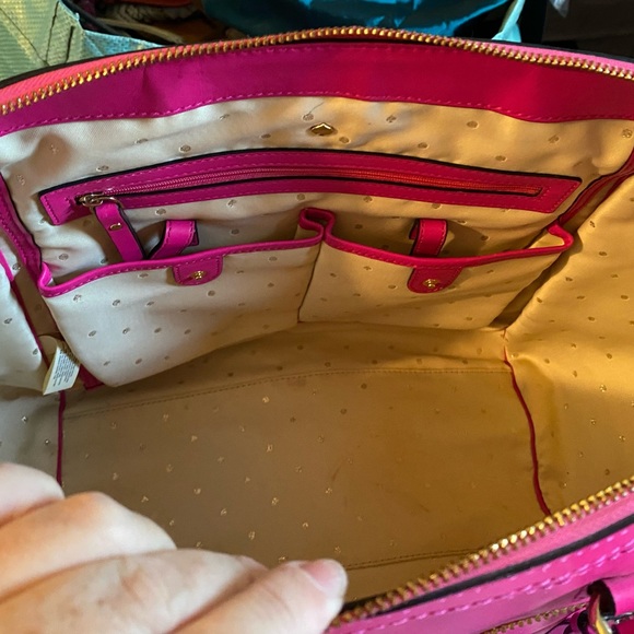 Gorgeous fuchsia hot Barbie pink leather Kate Spade satchel. Gold lurex dot int - Picture 8 of 13